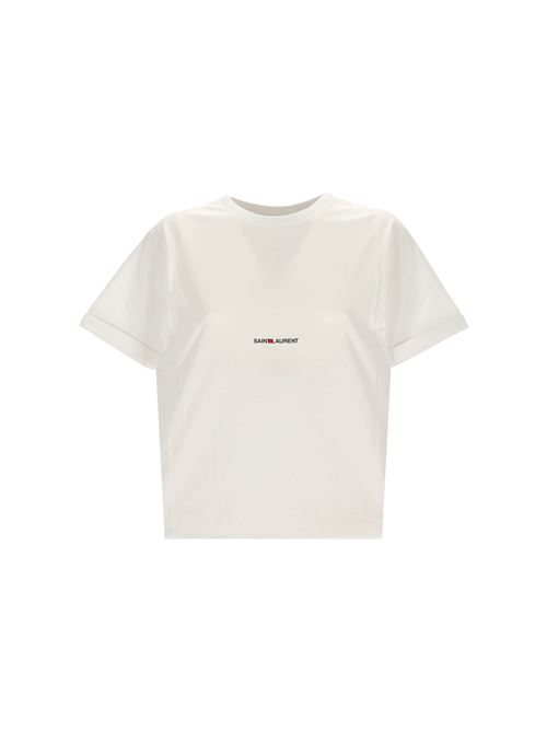 T-shirt stampata con logo in cotone bianco Saint Laurent | 460876YB2DQ9000